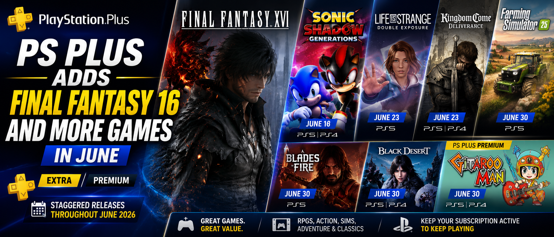 PS Plus Adds Final Fantasy 16 and More Games in June