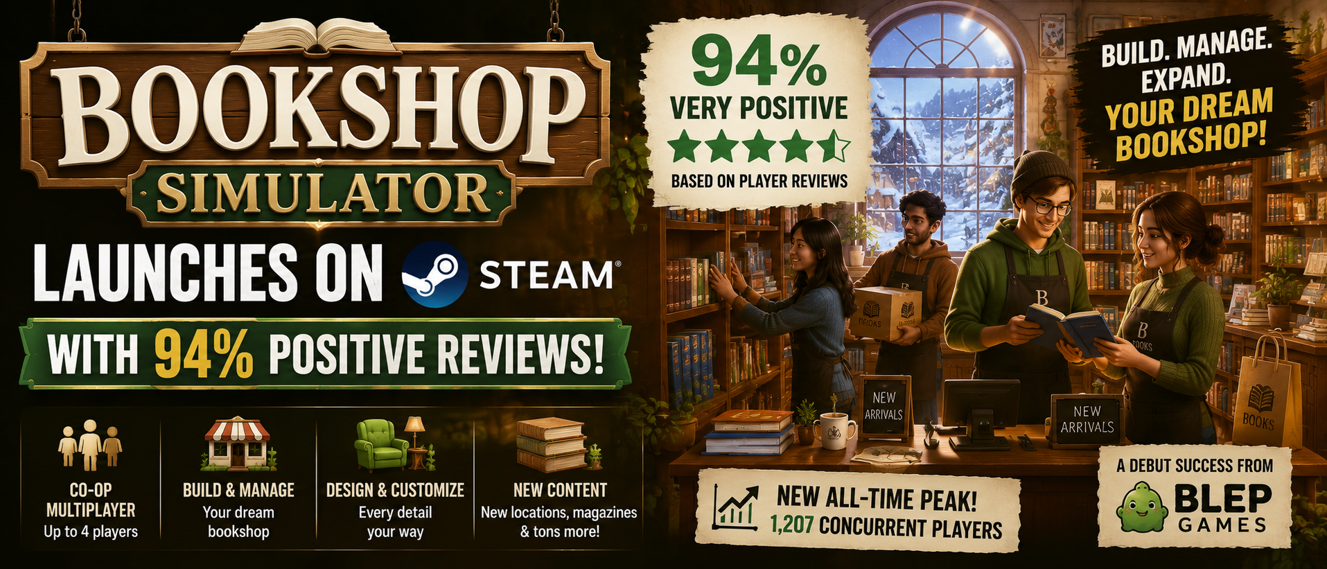 Bookshop Simulator Launches on Steam With 94% Positive Reviews